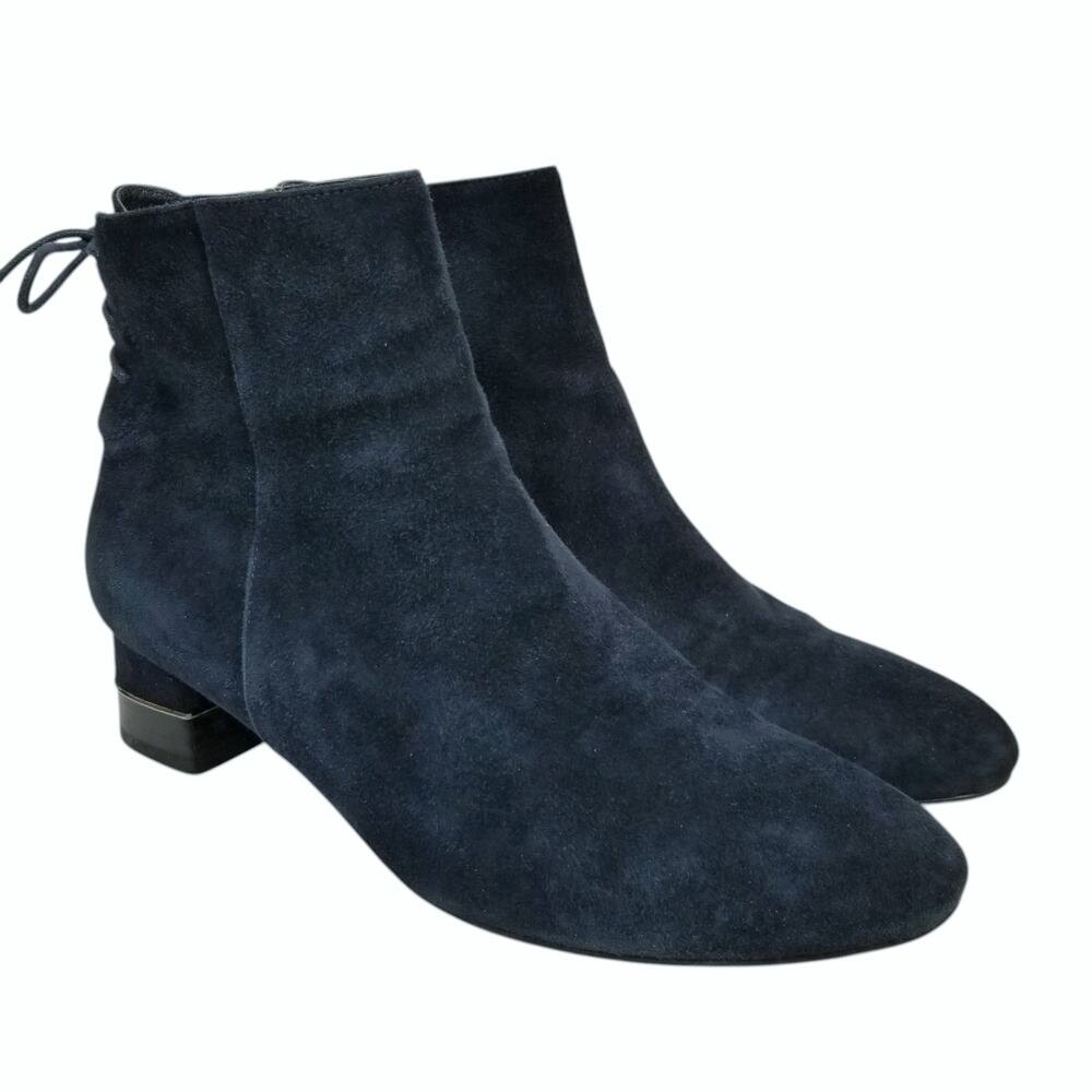Maud Frizon Women's Navy Blue Velvet Low Block Heel Ankle Boots Size 40